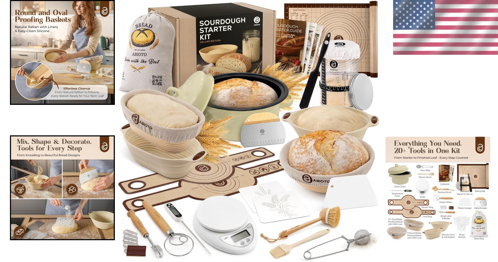 Complete Sourdough Baking Kit with Proofing Baskets & 34oz Jar for Perfect Bread