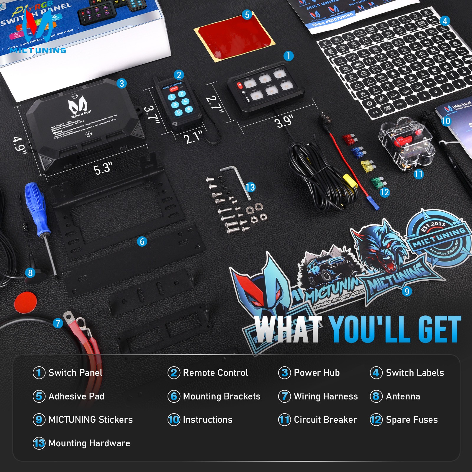 MICTUNING 6/8/12 Gang Switch Panel Wireless APP Remote Switch Control Marine Box