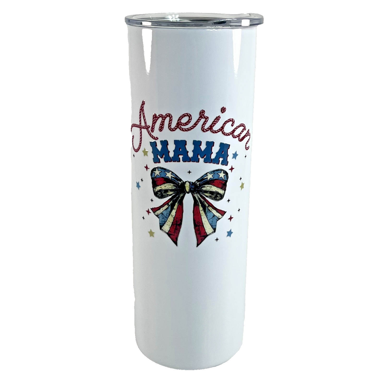 Stainless Steel Skinny Tumbler American Mama Vintage Bow Stars Graphic 20oz