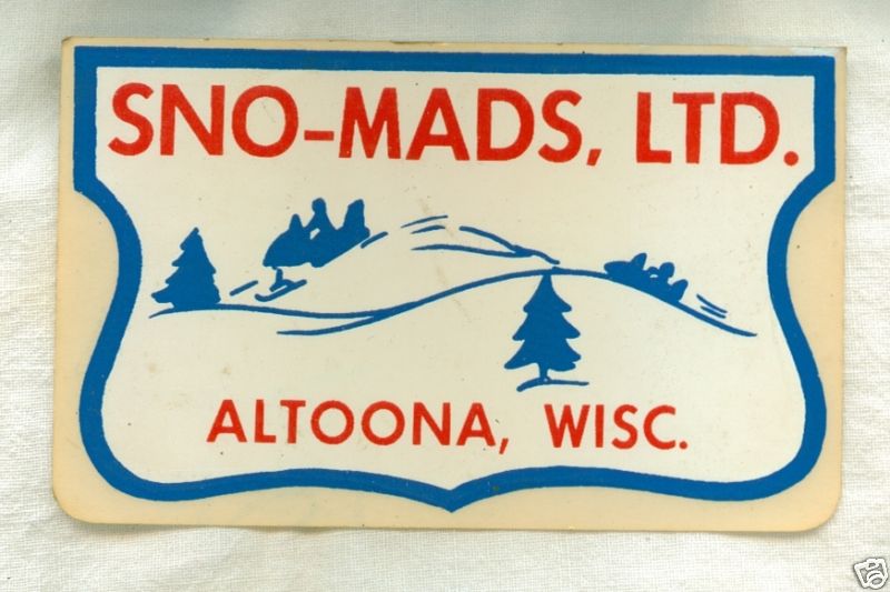 Sticker Decal Blue White Sno-Mads Ltd. Altoona Wisc.