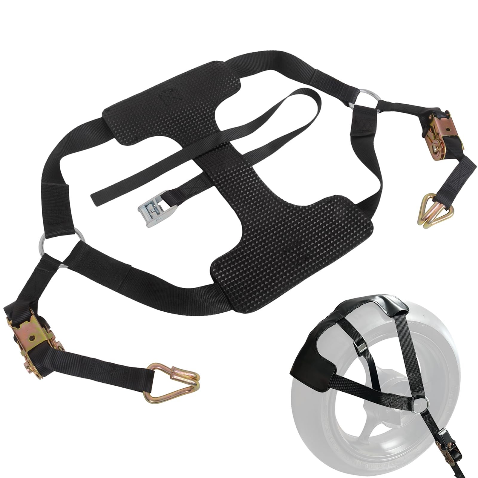 Porotmotor Ratchet Motorcycle Tie Down Straps, Rear Wheel 120cm x 60cm, Black