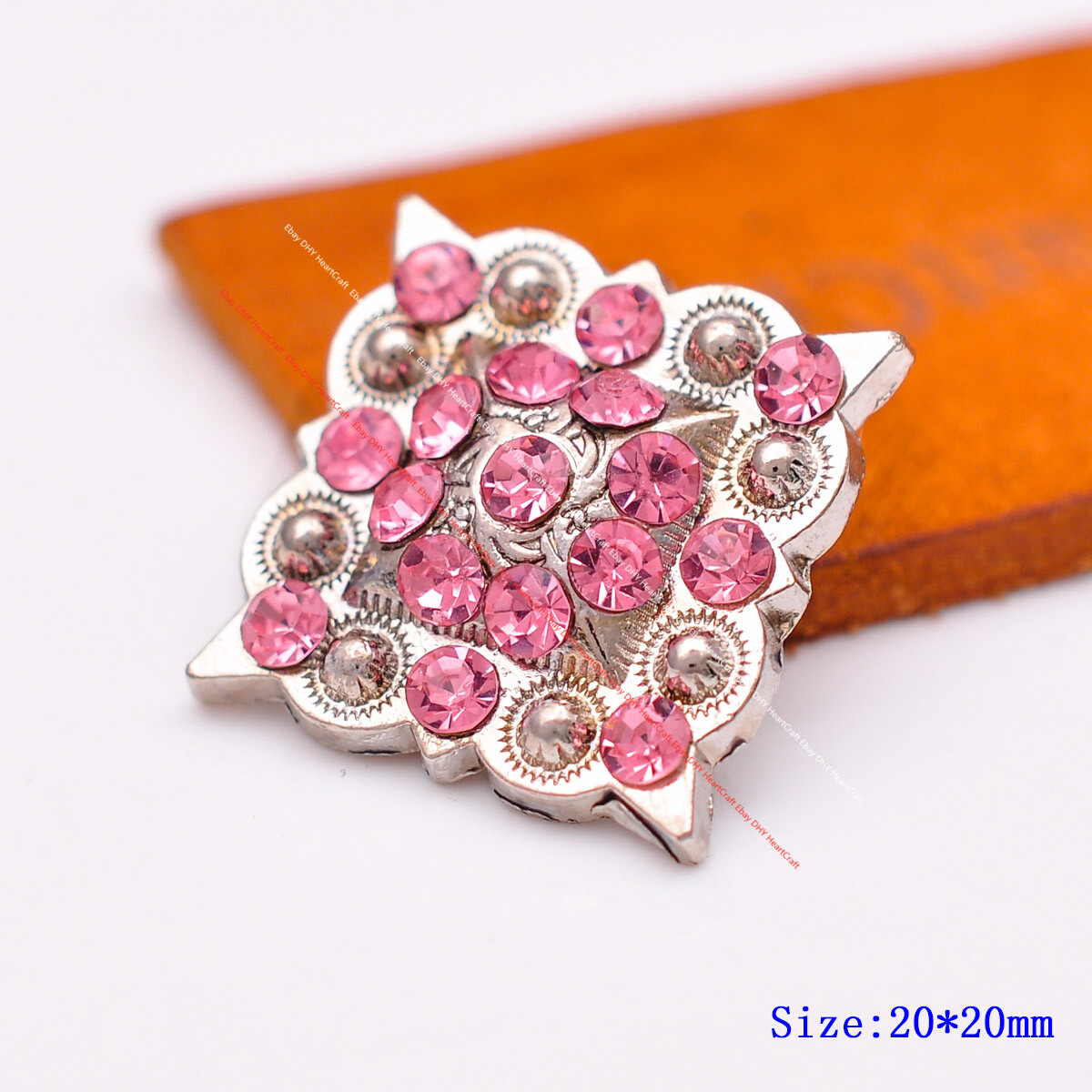 10X WOMEN SILVER PINK RHINESTONE LEATHERCRAFT WESTERN SQUARE BERRY SADDLE CONCHO