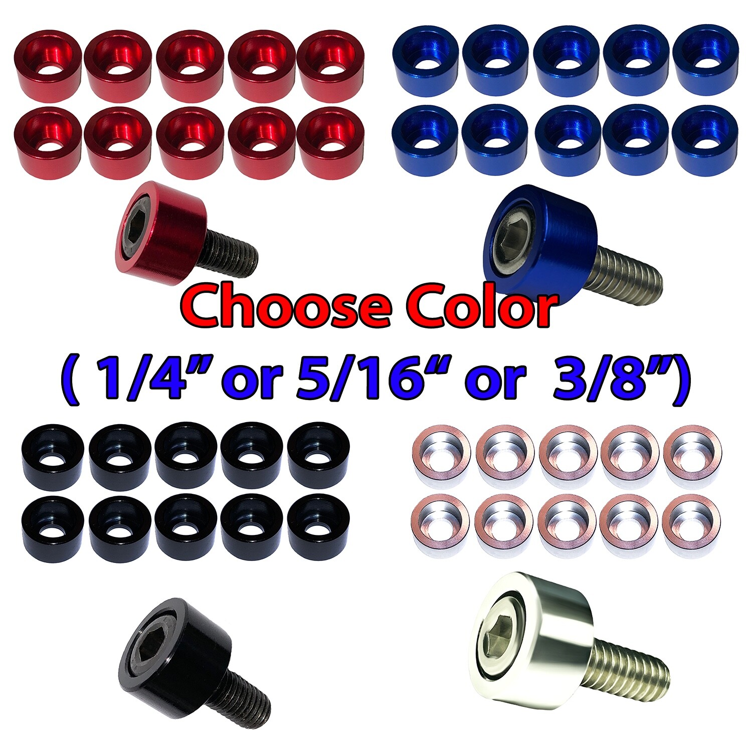 Hex Head Allen Bolt Cup 10X Washers Engine Dress up Hex Red Blue 1/4" 5/16" 3/8"