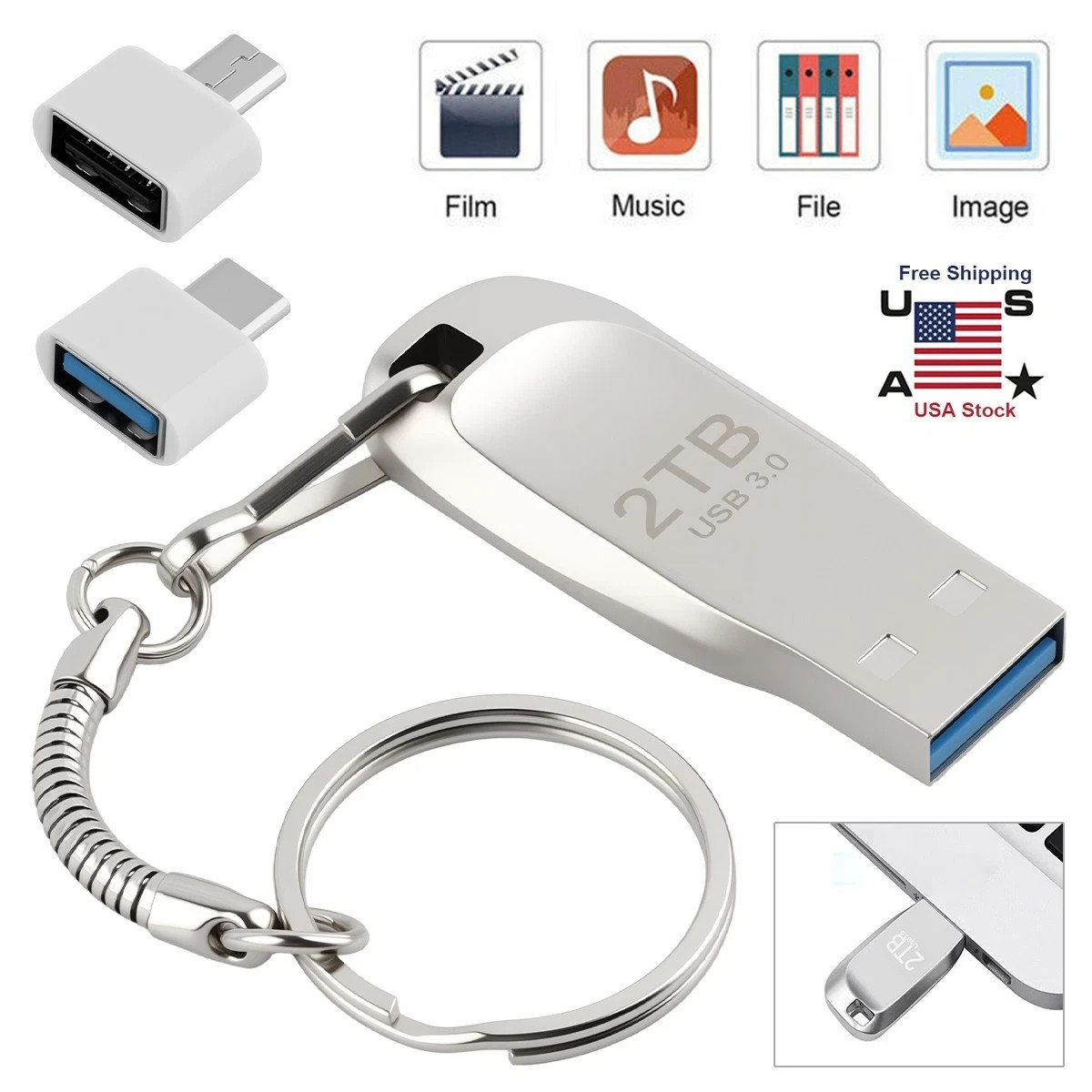 2TB USB 3.0 Flash Drive Thumb Type C U Disk Memory Stick Pen PC Laptop Storage