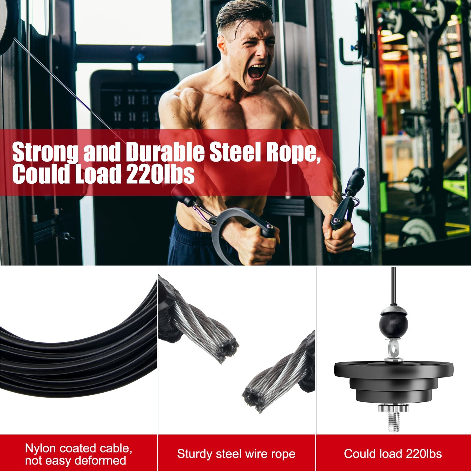 Cable 196Inch Adjustable Home Gym Cable Pulley System Replacement Fitness Cable
