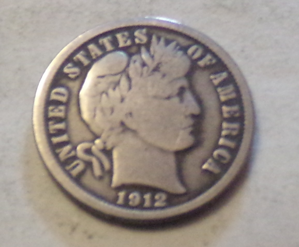 1912  BARBER DIME  90% SILVER VG+  DETAILS