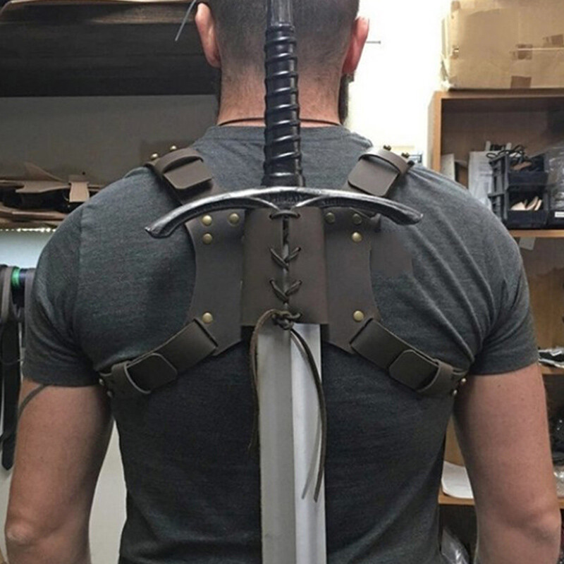 Retro Cosplay Medieval Leather Sling Warrior Back Scabbard for Sword Holder