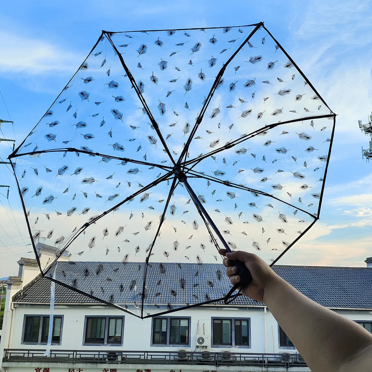 1 piece of compact full automatic transparent feather umbrella suitable