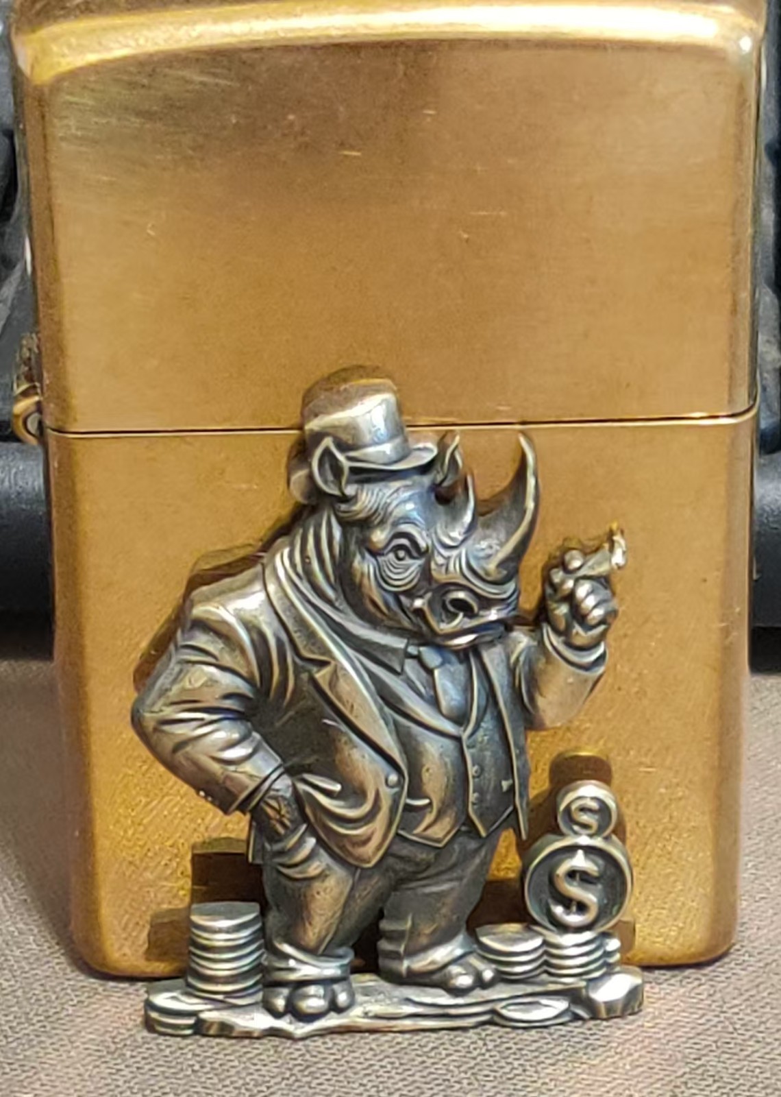 1 piece Brass Rhinoceros tycoon statue sticker Lighter DIY Accessories