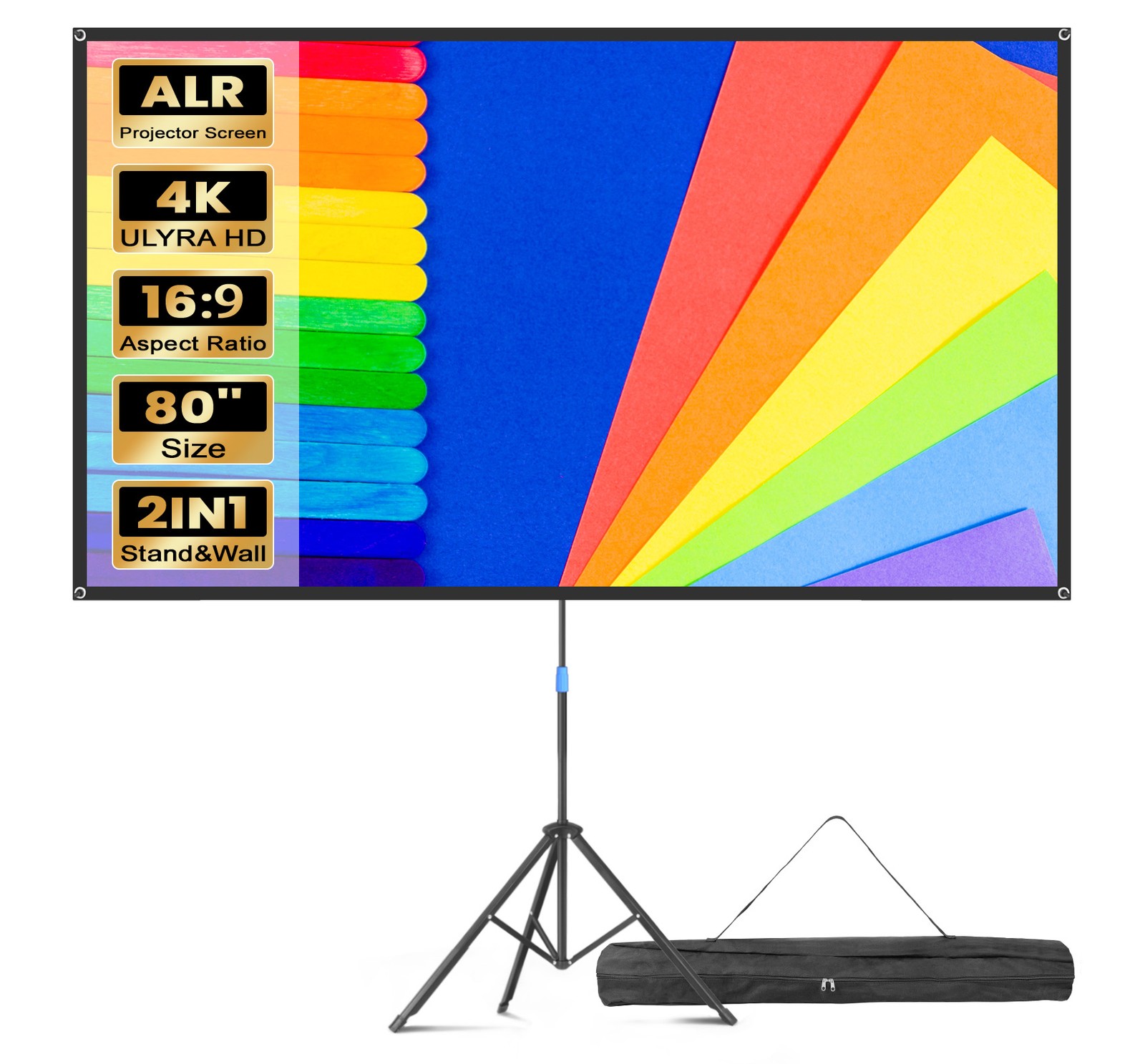 80" ALR Canvas Projector Screen with Tripod Stand Adjustable 4K HD 16:9 Outdoor