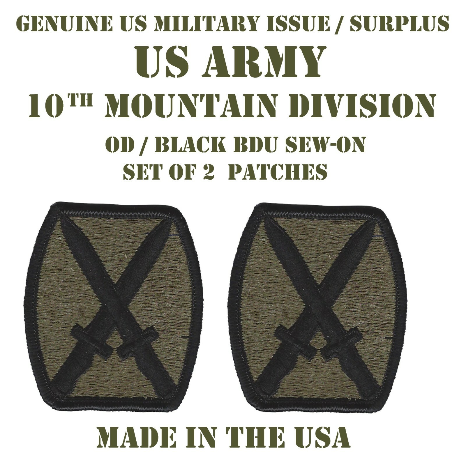 LOT OF 2 US ARMY 10TH MOUNTAIN DIVISION DIV BDU COMBAT UNIFORM PATCHES PATCH NEW