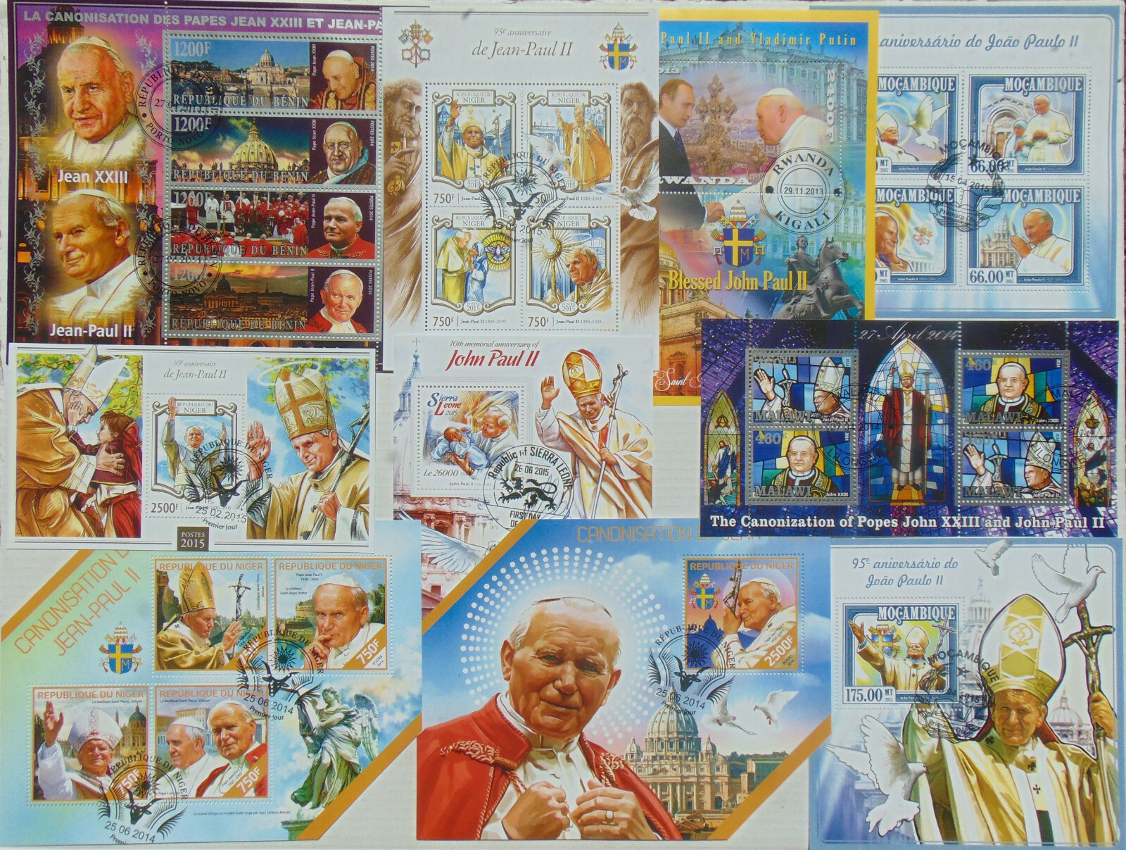 Pope John Paul II 100 diff mini & souv. sheets Composition Lot