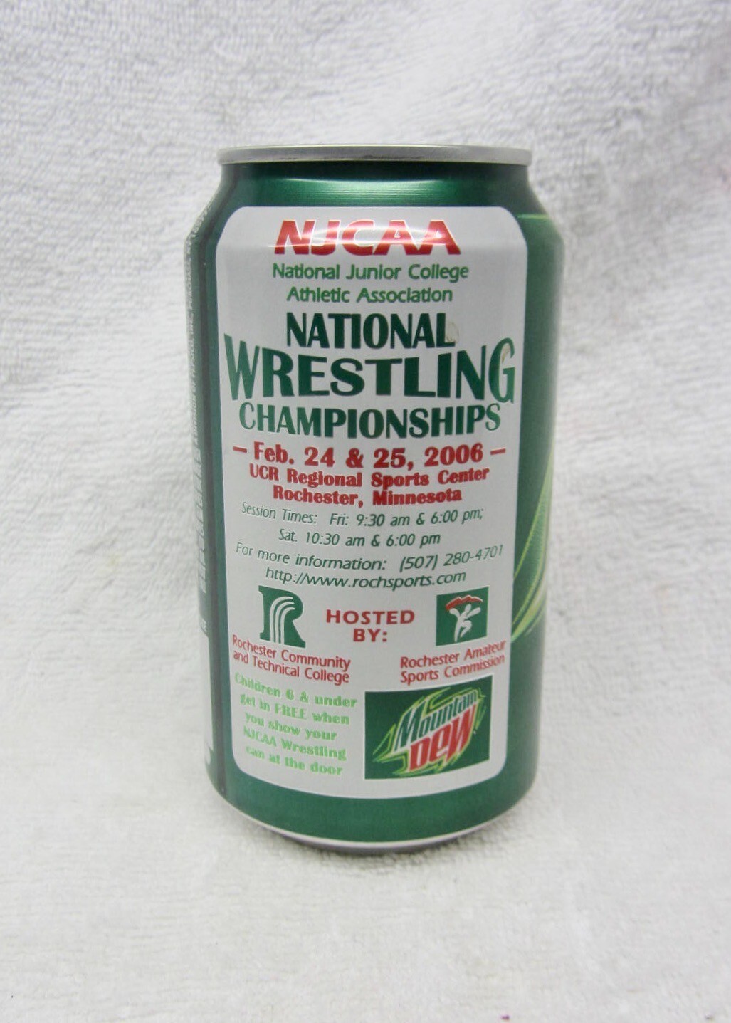Vtg Mountain Dew NJCAA WRESTLING Champ Promotional 12 oz EMPTY can 2006 MT DEW