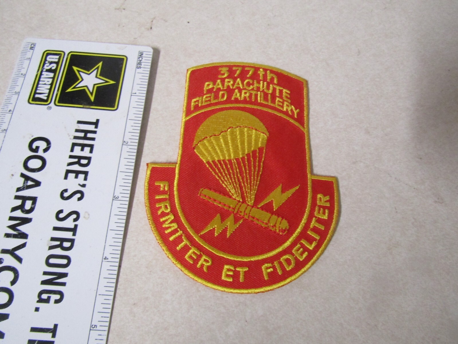 MILITARY PATCH SEW ON 377TH PARACHUTE FIELD ARTILLERY FIRMITER ET FIDELITER