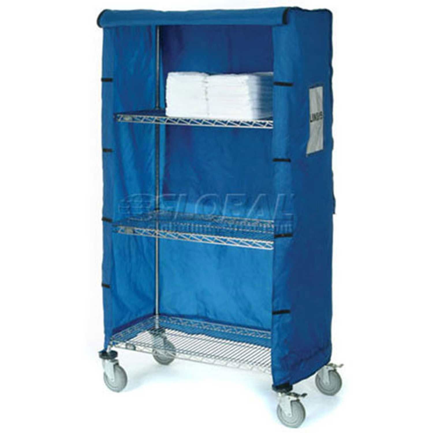 Nexel 36"L x 18"W x 80"H Chrome Wire Linen Cart with Nylon Cover 4 Shelves
