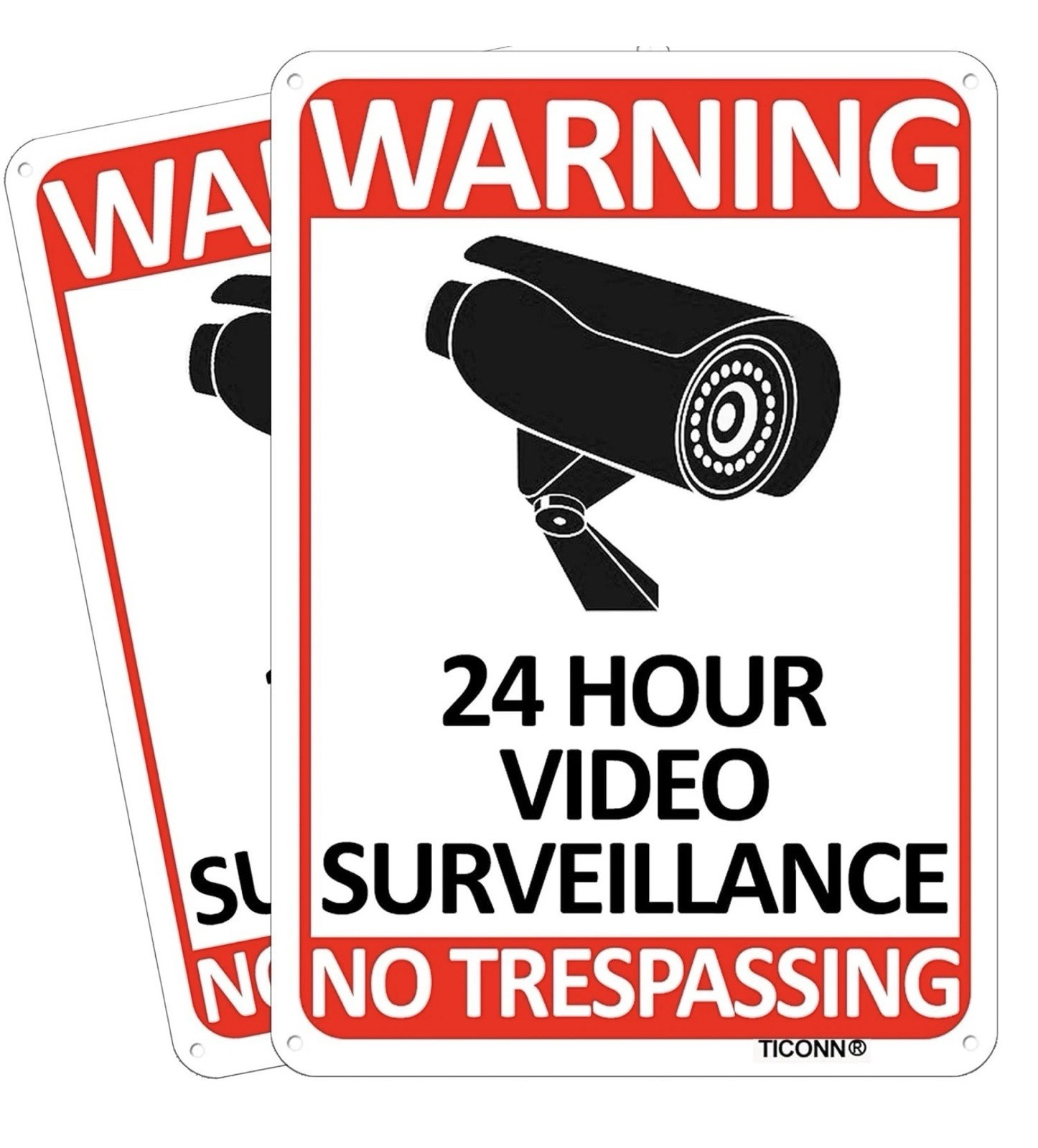 2-Pack 24 Hour Video Surveillance Sign, No Trespassing Aluminum Warning Sign