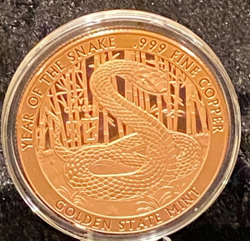 5 oz. 2025 YEAR OF THE SNAKE  Copper Round Coin in CAPSULE