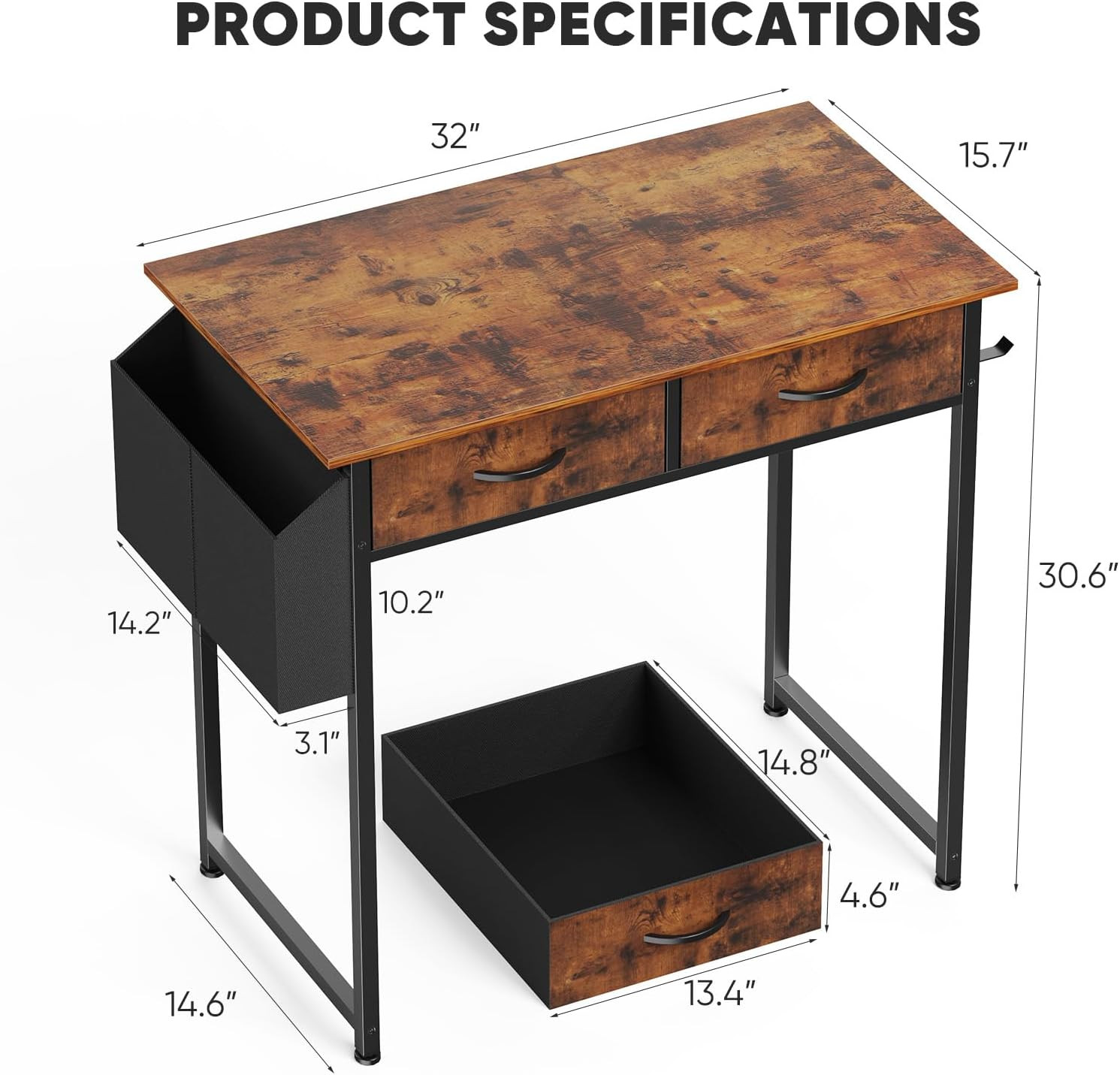 32" Home Office Computer Desk with Drawers, Small Gaming Writing Study Table wit