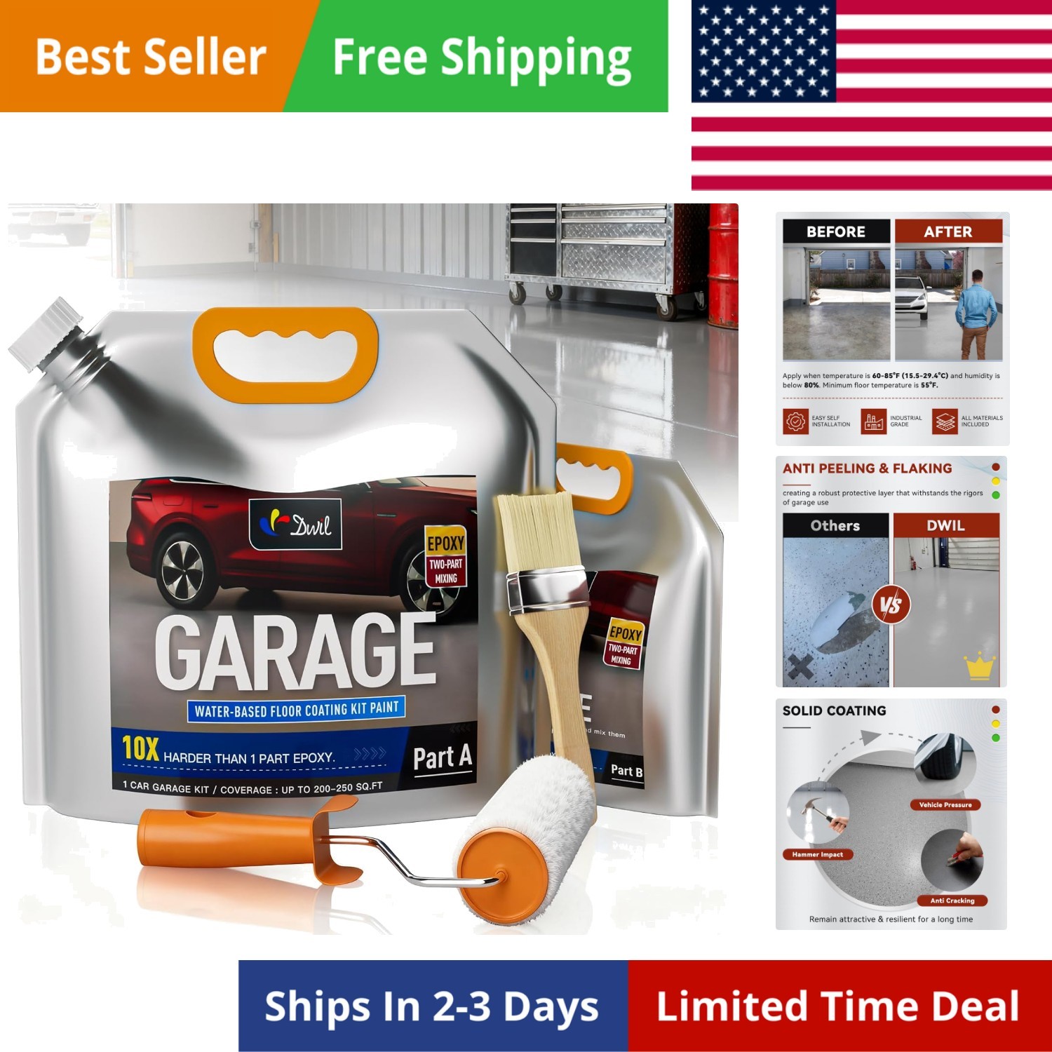 Garage Floor Epoxy Kit, Garage Floor Paint with Tools, Epoxy Coating for Conc...