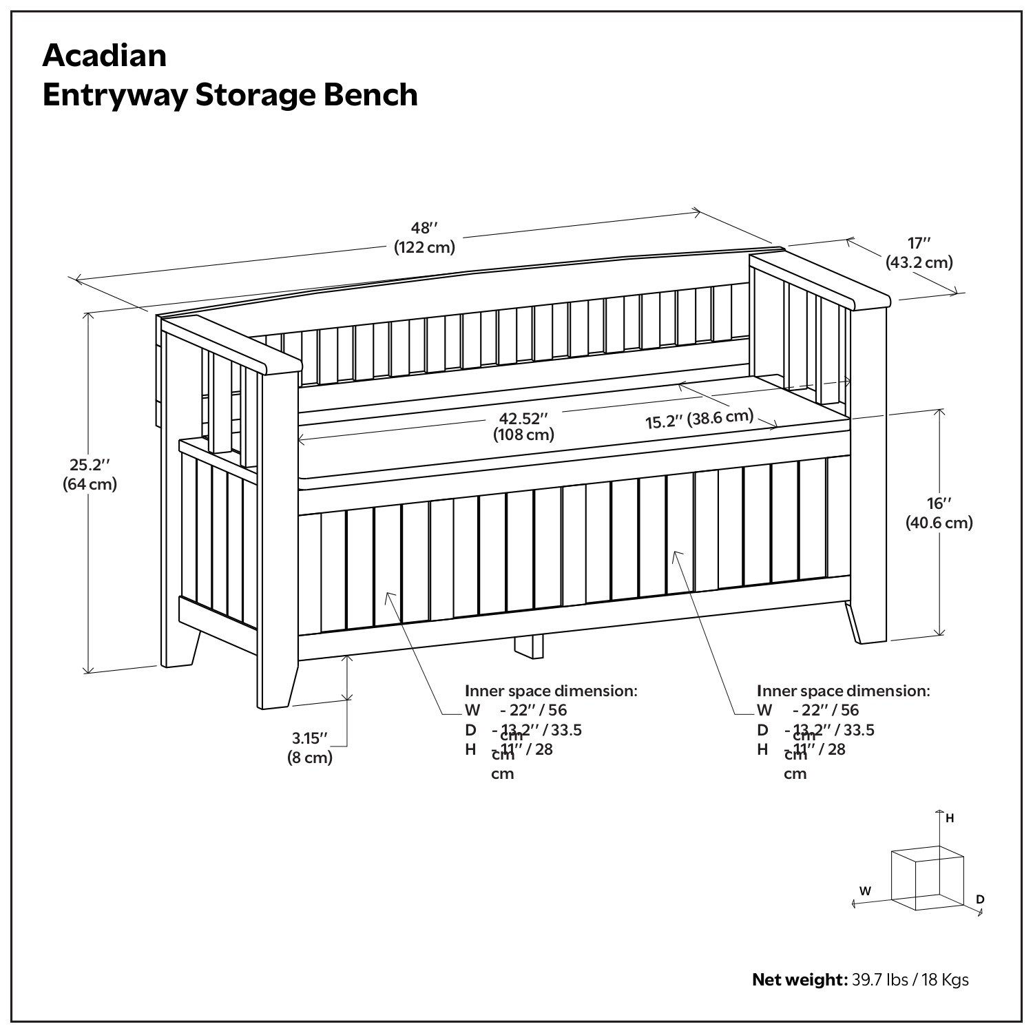 Acadian 48-inch Storage Bench and 36-inch Cabinet