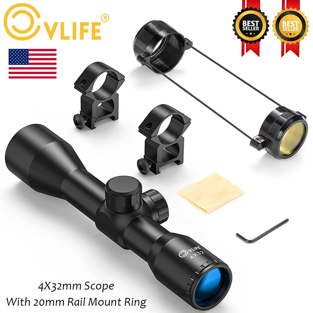 Compact 4X32 Rifle Scope Optics Reticle Crosshair Scope Fits For 20mm Rail Mount