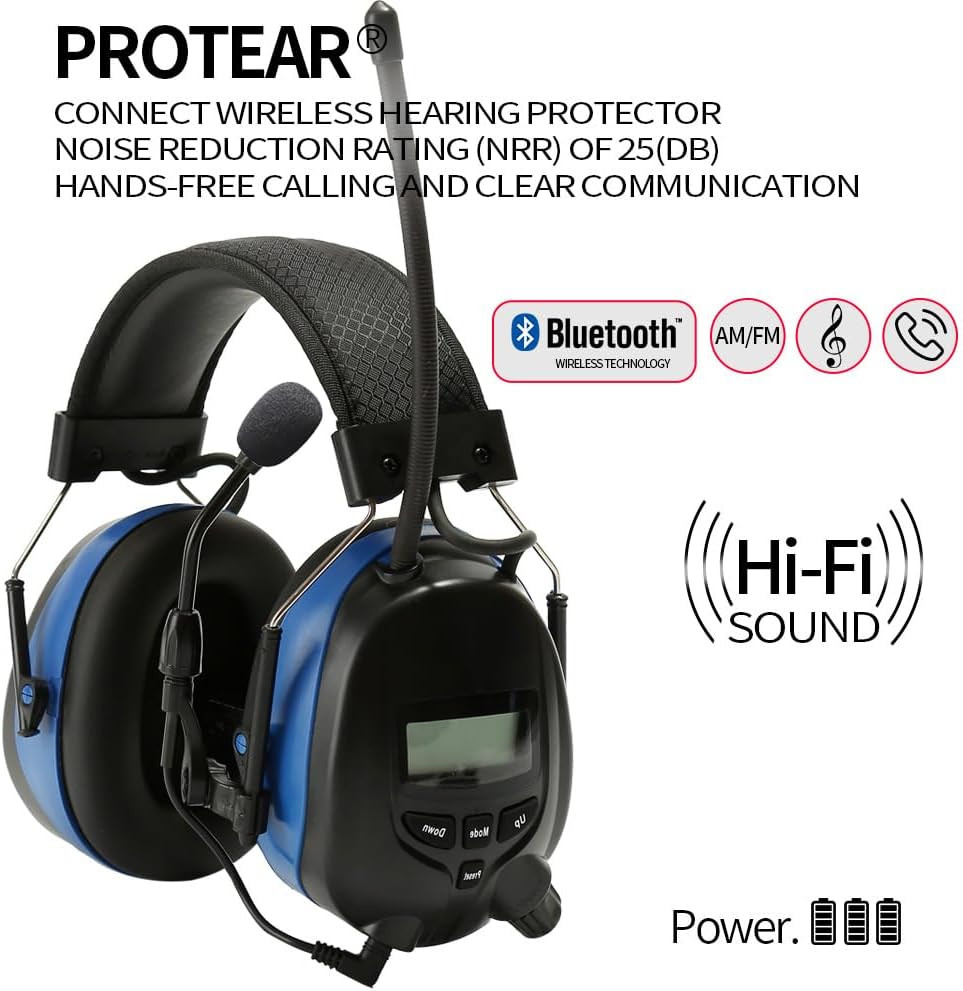 Digital Radio Ear Muffs,Ear Hearing Protection Earmuff with Boom Microphones,Pow