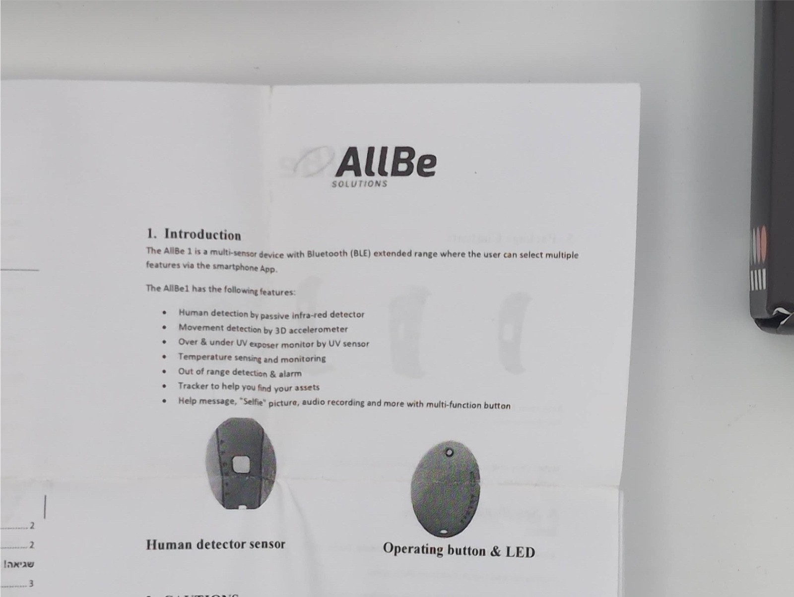 AllBe 1 Multi-Sensor Bluetooth BLE Multi-Sensor Personal Safety Device AllBe1