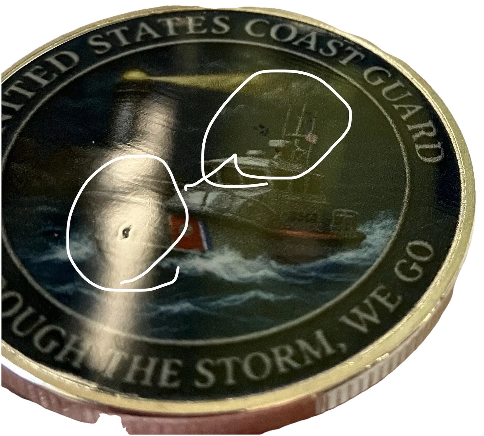 US Coast Guard Imperfect Coin-Silver Colored-2D-super Small Bumps-Random