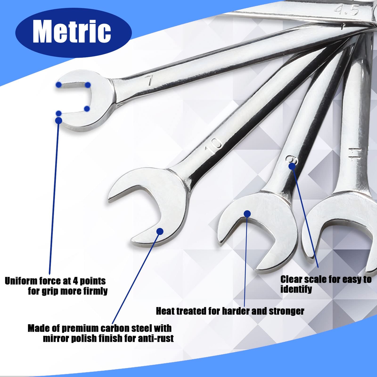 10 PCS Mini Double Open End Wrench Set Metric 4mm11mm SuperThin Silver