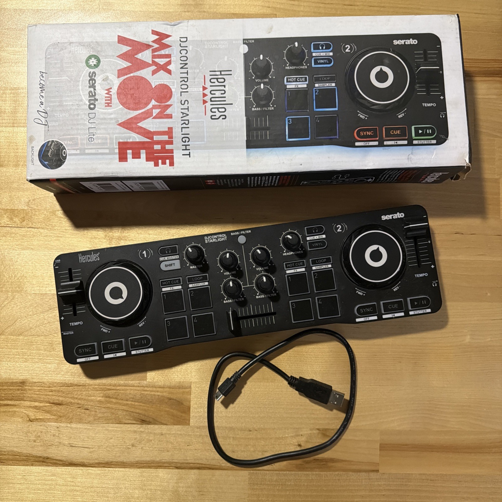 HERCULES DJCONTROL STARLIGHT DJ MIXER ON THE MOVE SERATO DJ Lite CIB