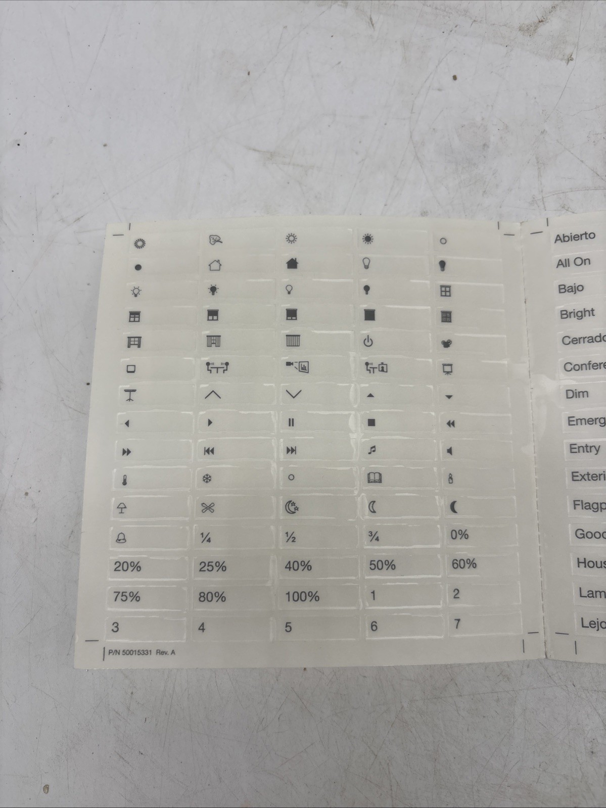 Lutron QS Wallstation Switch Location Label Sheet Icons
