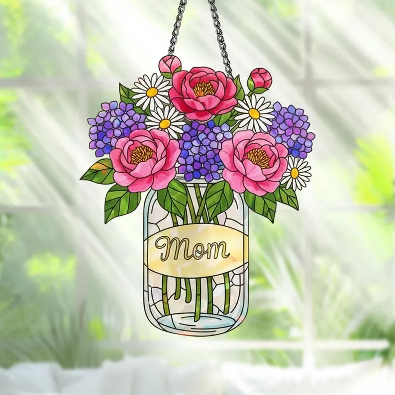 Custom Mom Flower Acrylic Suncatcher Personalized Gift