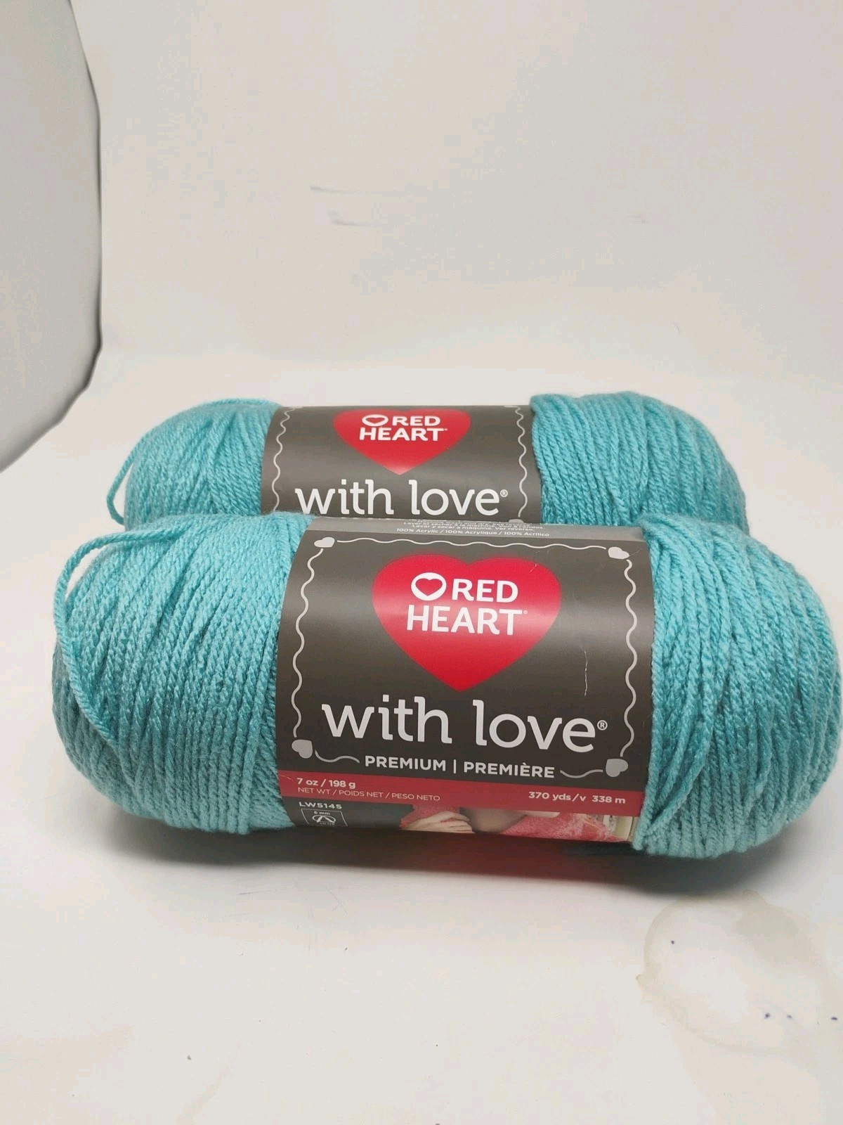 Lot of 2 Red Heart With Love Yarn-Iced Aqua 370 Yds