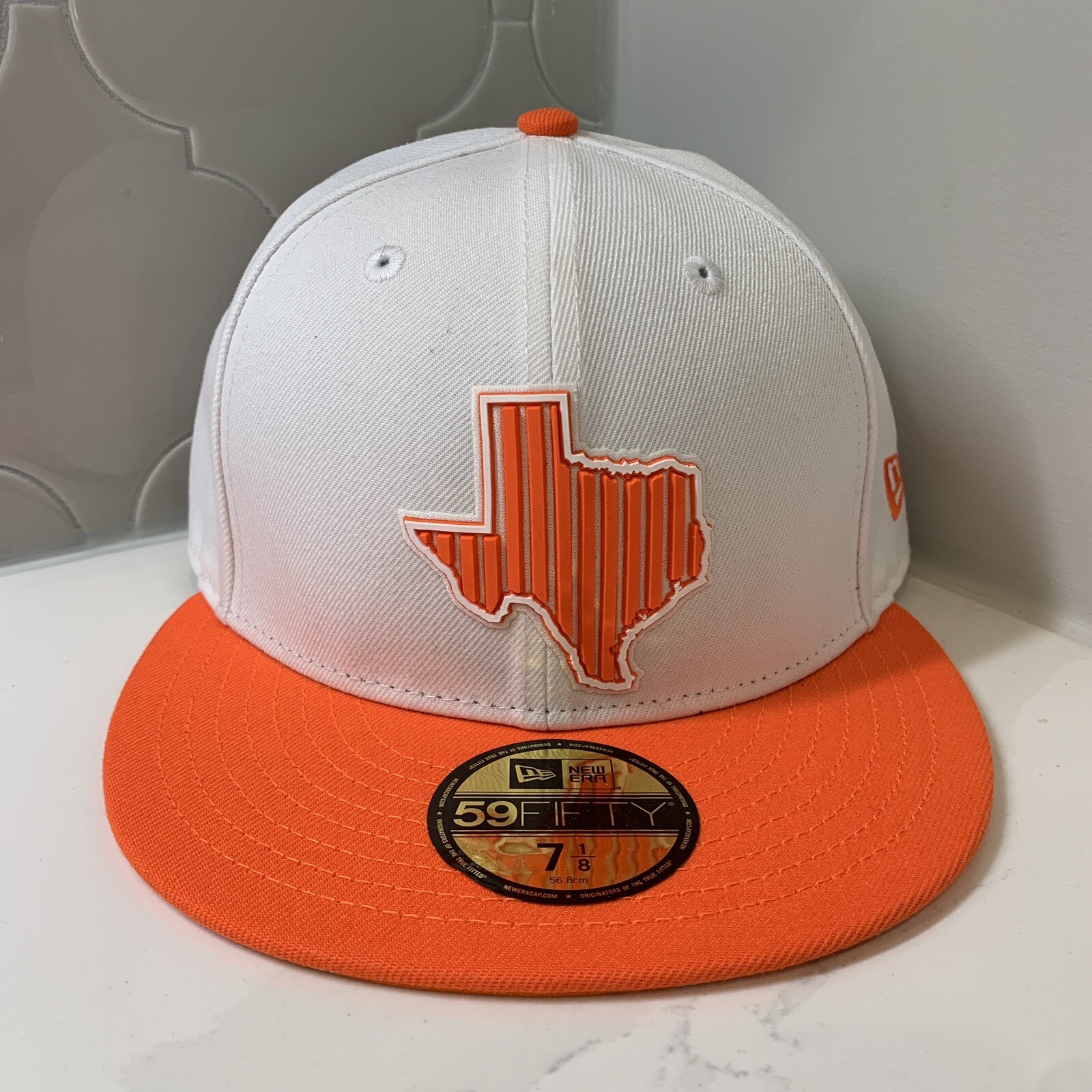New Era 59FIFTY MiLB Hooks Whatatexas Logo White Orange Fitted Hat Size 7 1/8