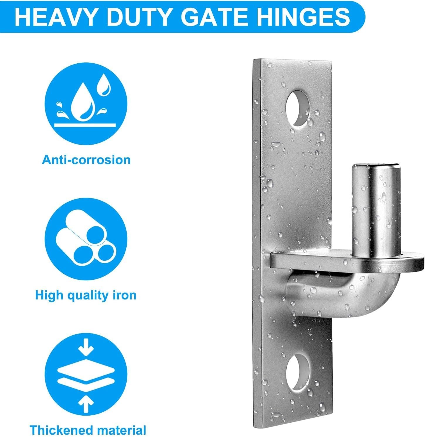 Easy Install Heavy Duty Wall Plate Gate Hinges - 2 Pack for Farm & Chain Link