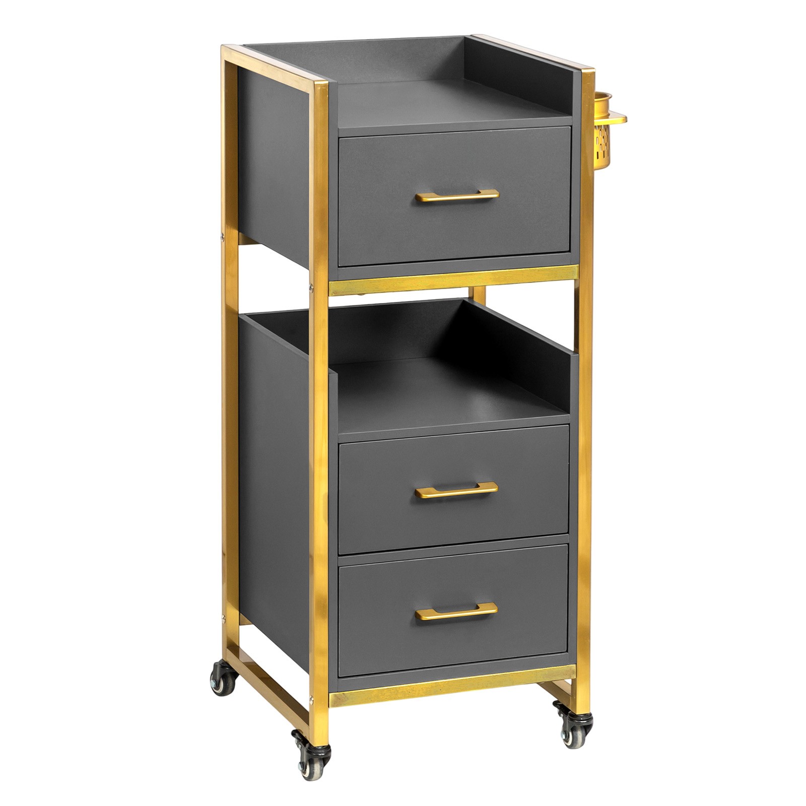 Mobile Barber Cart Heavy-Duty Salon Utility Trolley with Drawers & Open Shelves