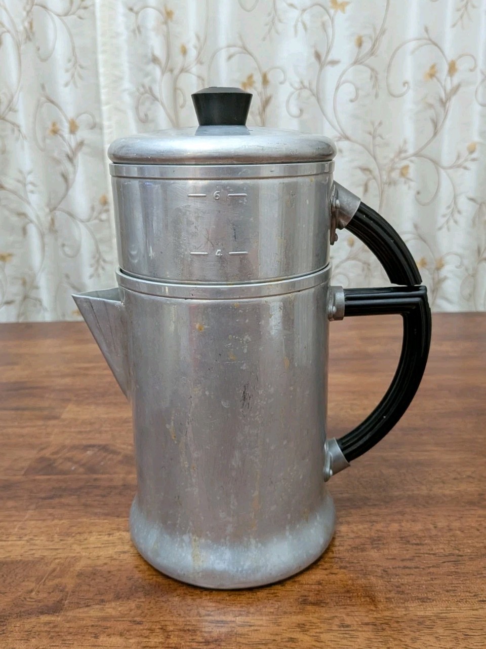 Vtg Art Deco WEAR-EVER Drip Coffee Pot No. 966 2-6 Cups Aluminum Bakelite Handle
