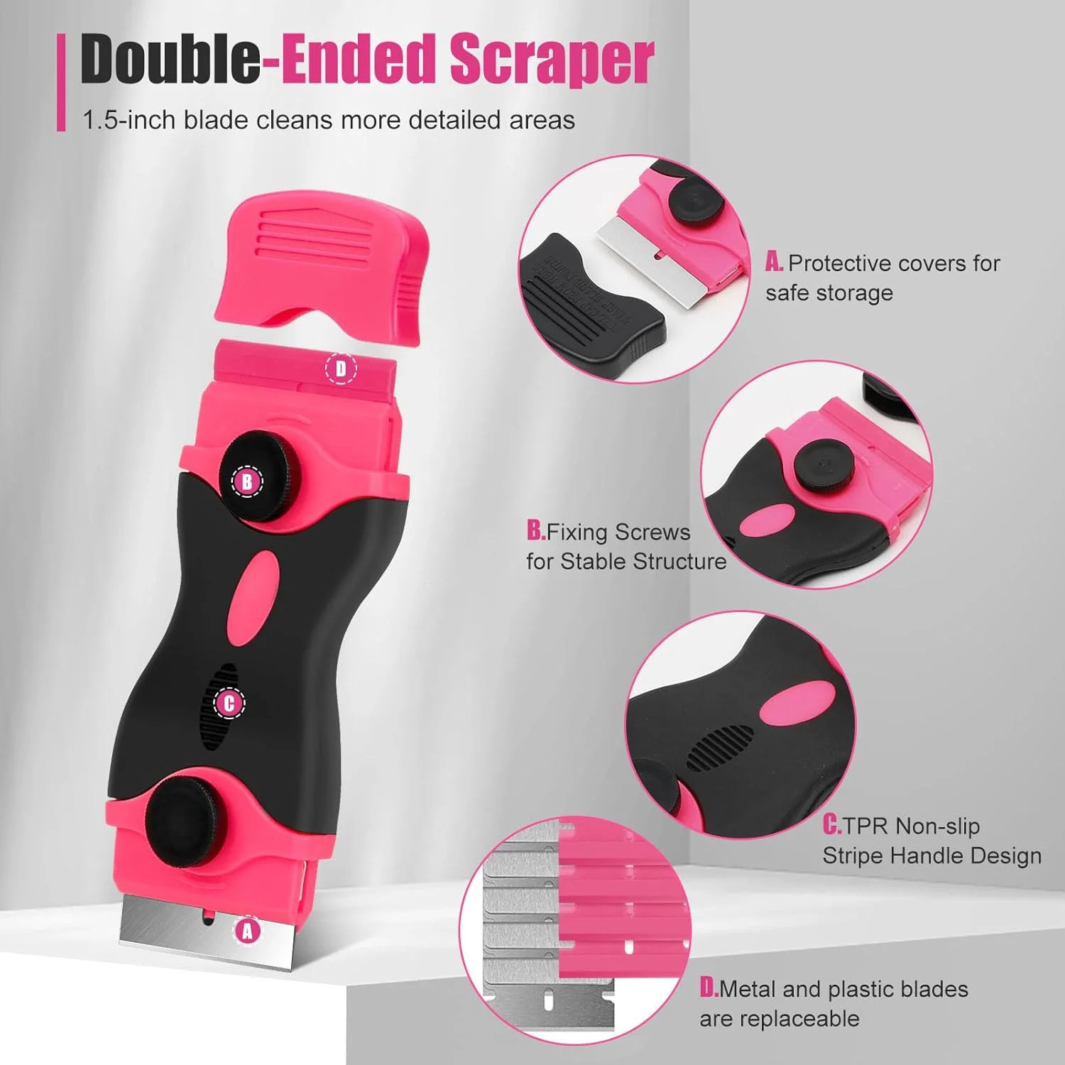 THINKLEARN Razor Blade Scraper Tool, 2Pcs Pink Razor Scraper with 40Pcs Replacem