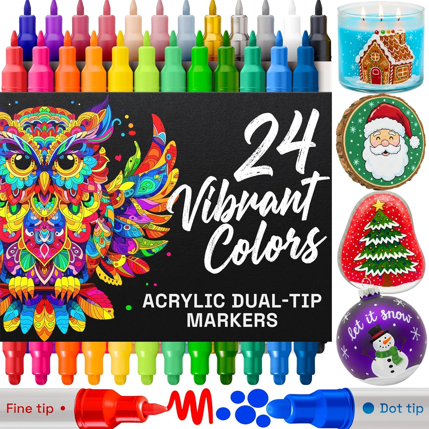ARTISTRO 24 Acrylic Paint Markers for Rock, 3 Count (Pack of 24), Multicolor