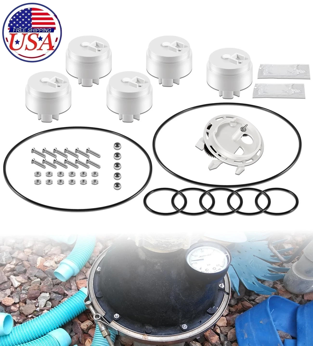 for Zodiac Jandy Polaris Caretaker 5-Port Pool Water Valve Rebuild Kit 5-9-2001