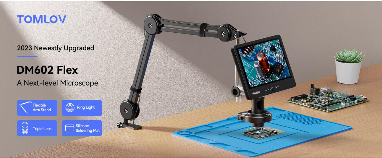TOMLOV Digital Microscope 10'' Screen 2000X Soldering Microscope Flex Arm