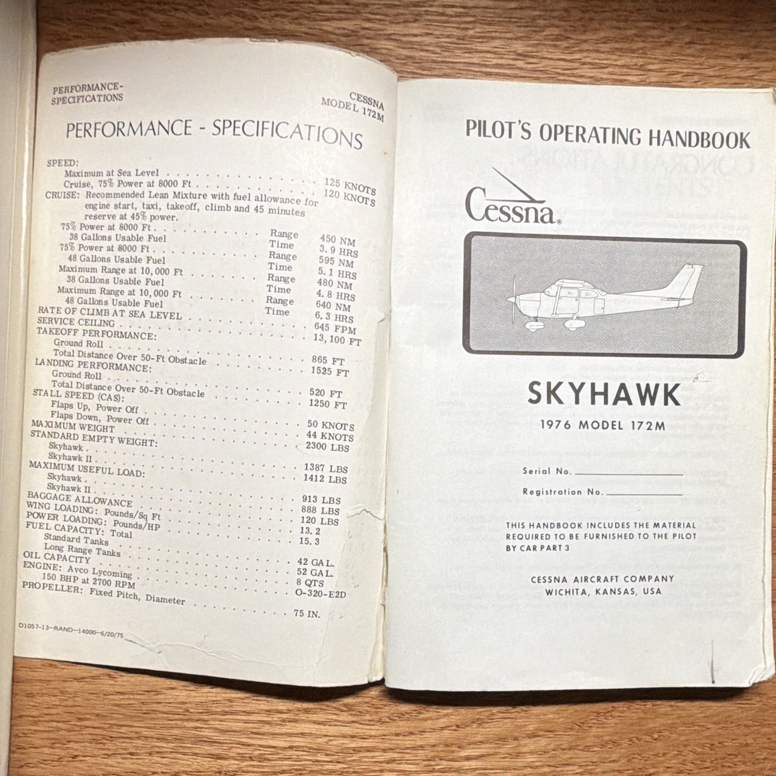 Cessna Skyhawk 172M Pilot's Operating Handbook 1976
