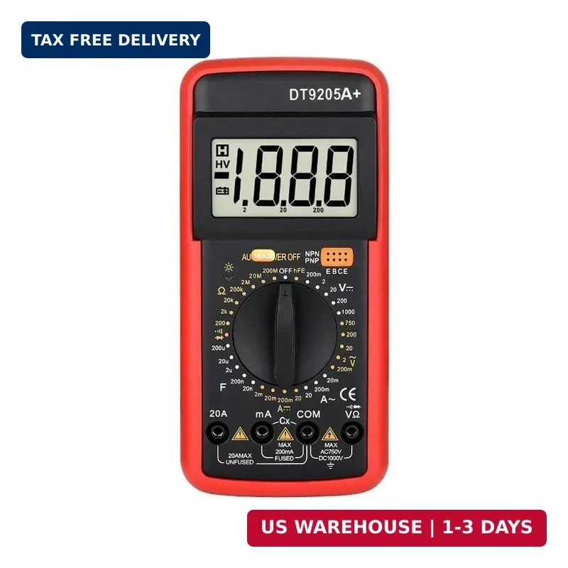 DT9205A+ Digital Multimeter, 1000V True RMS Auto-Ranging Voltmeter, Professional