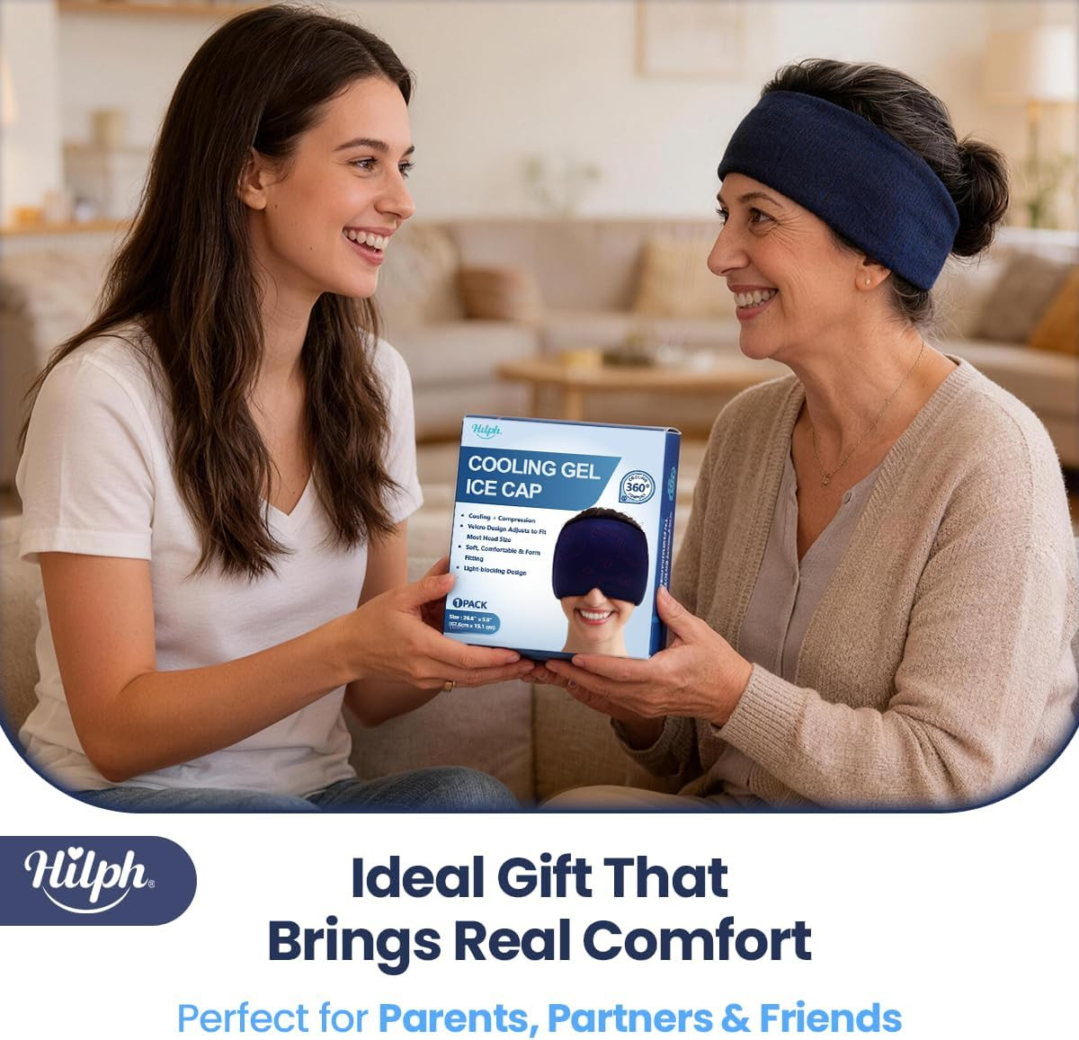 Migraine Relief Cap - Adjustable Ice Pack Headache Hat with Thickened Gel Cold C