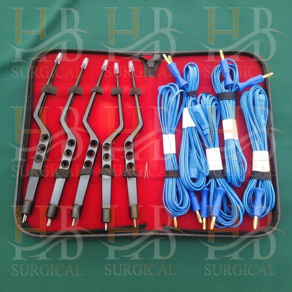 5x Non-Stick Bipolar Bayonet Forceps 8.5" + 5x Cords Set American Type
