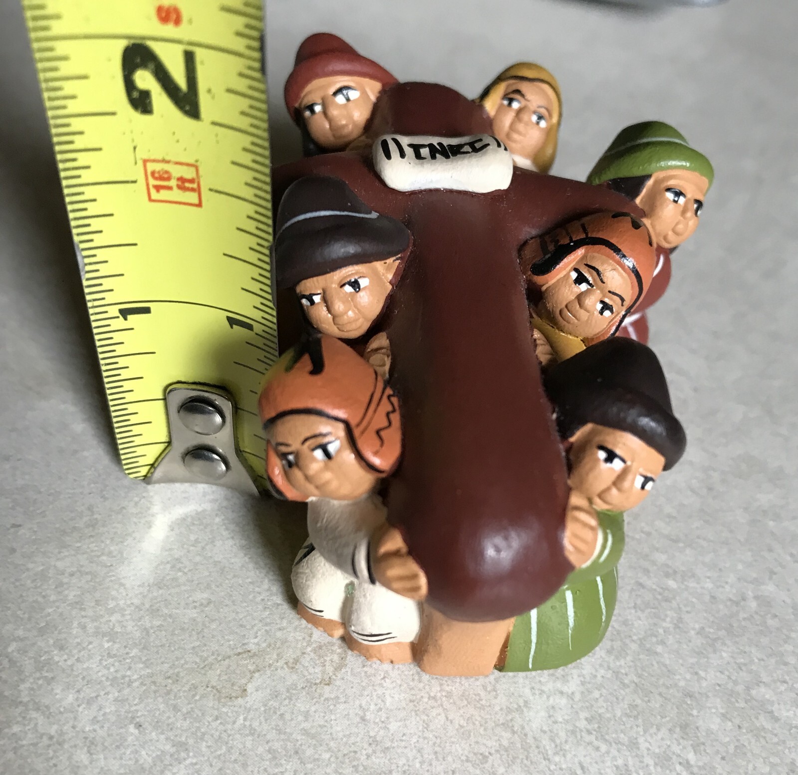 Peru Clay Figures Carrying Crucifix Cross Ethnic Handmade Religious Folk Art