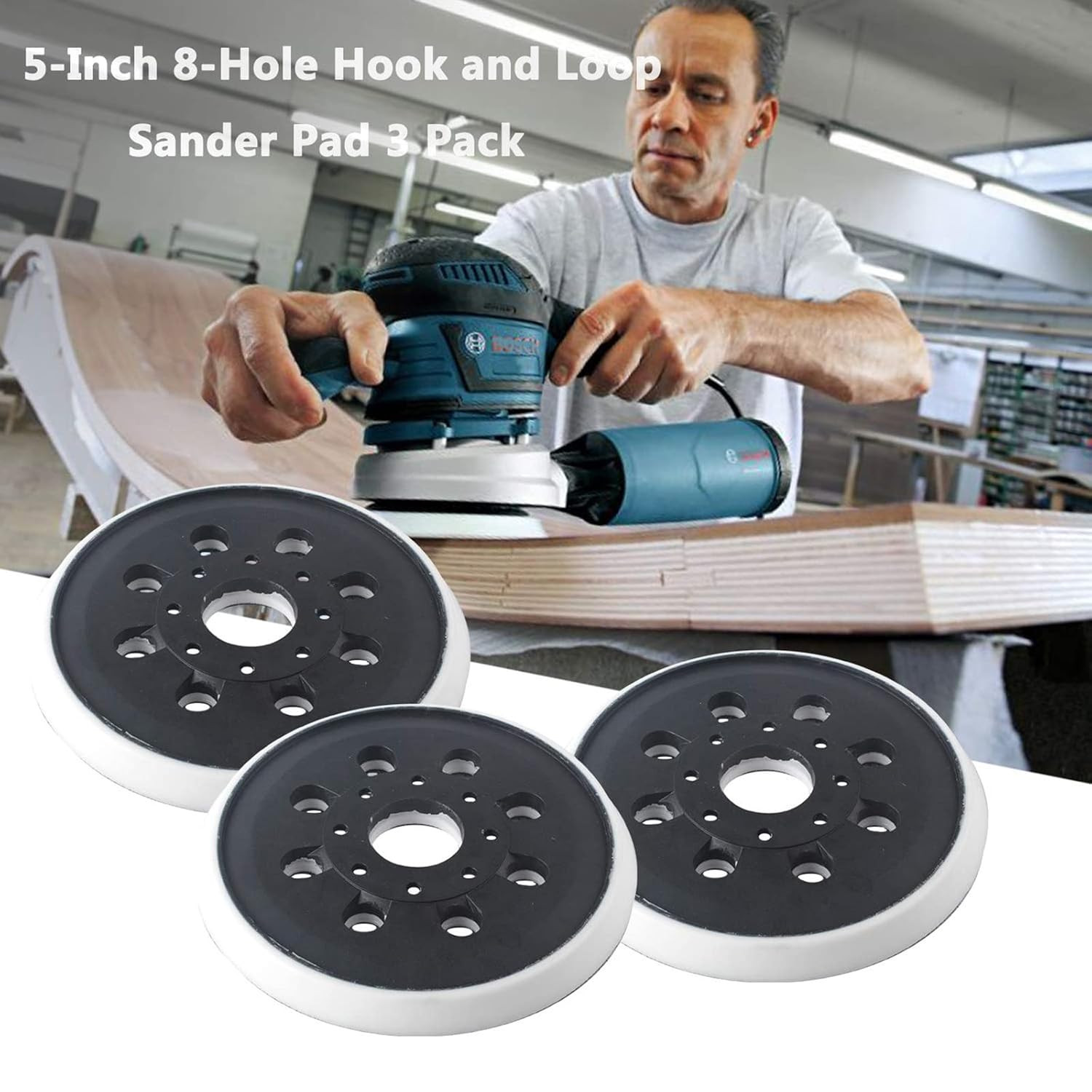 5 Inch 8 Hole Hook & Loop Replacement Sander Pad for 5" Bosch ROS20VS, ROS20VSC,