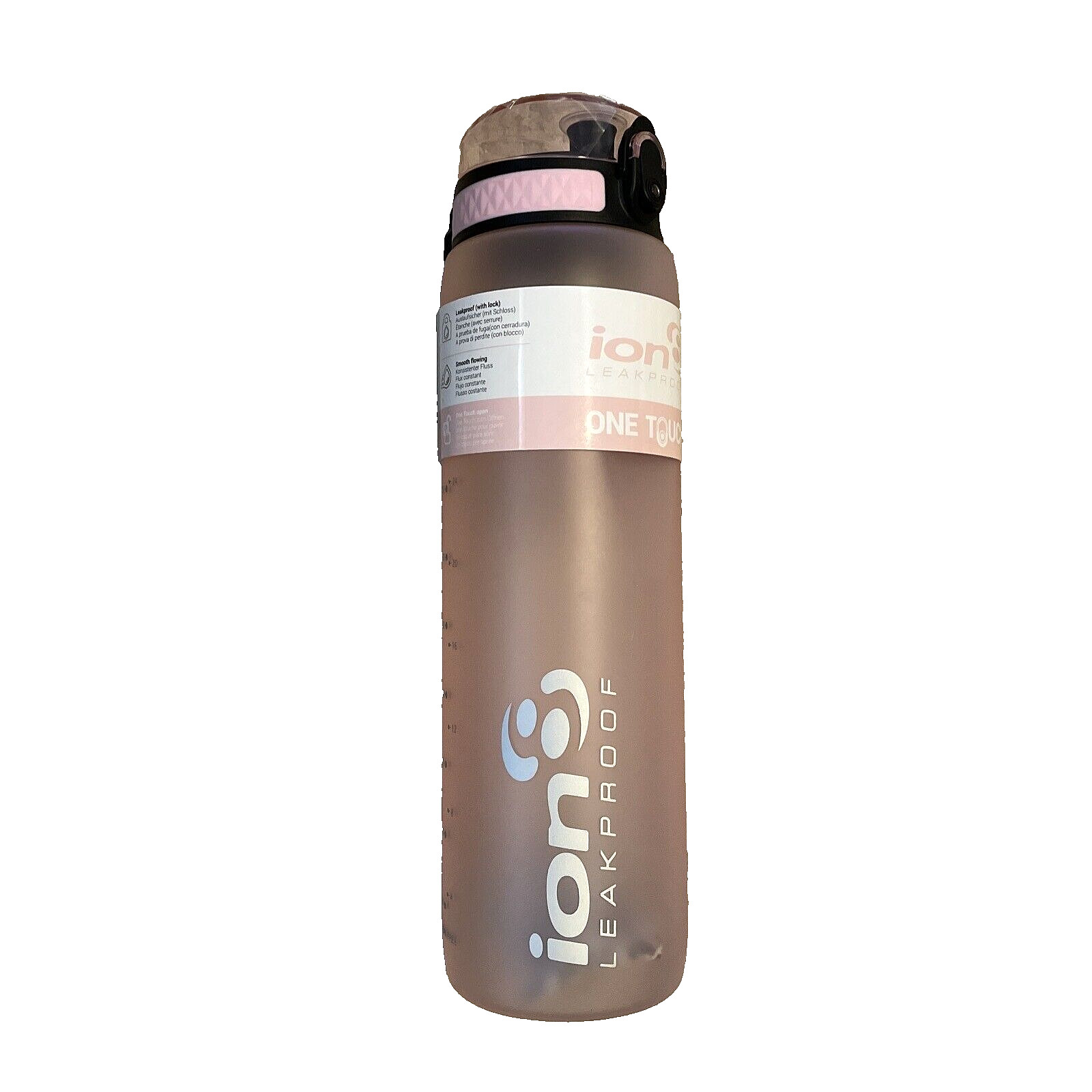 Ion8 Leak Proof One Touch Pink Slim Water Bottle, BPA Free, 1 Liter
