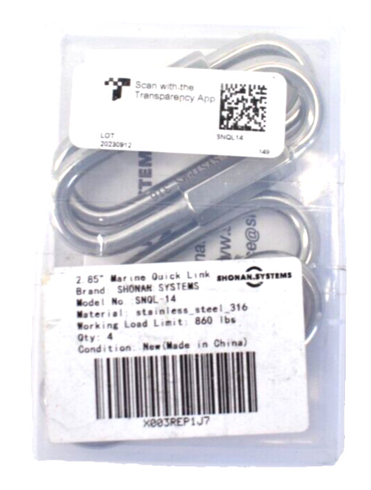 Shonan 2.85" Chain Quick Links 4 Piece 1/4" Marine Grade Screw Connectors 860lbs