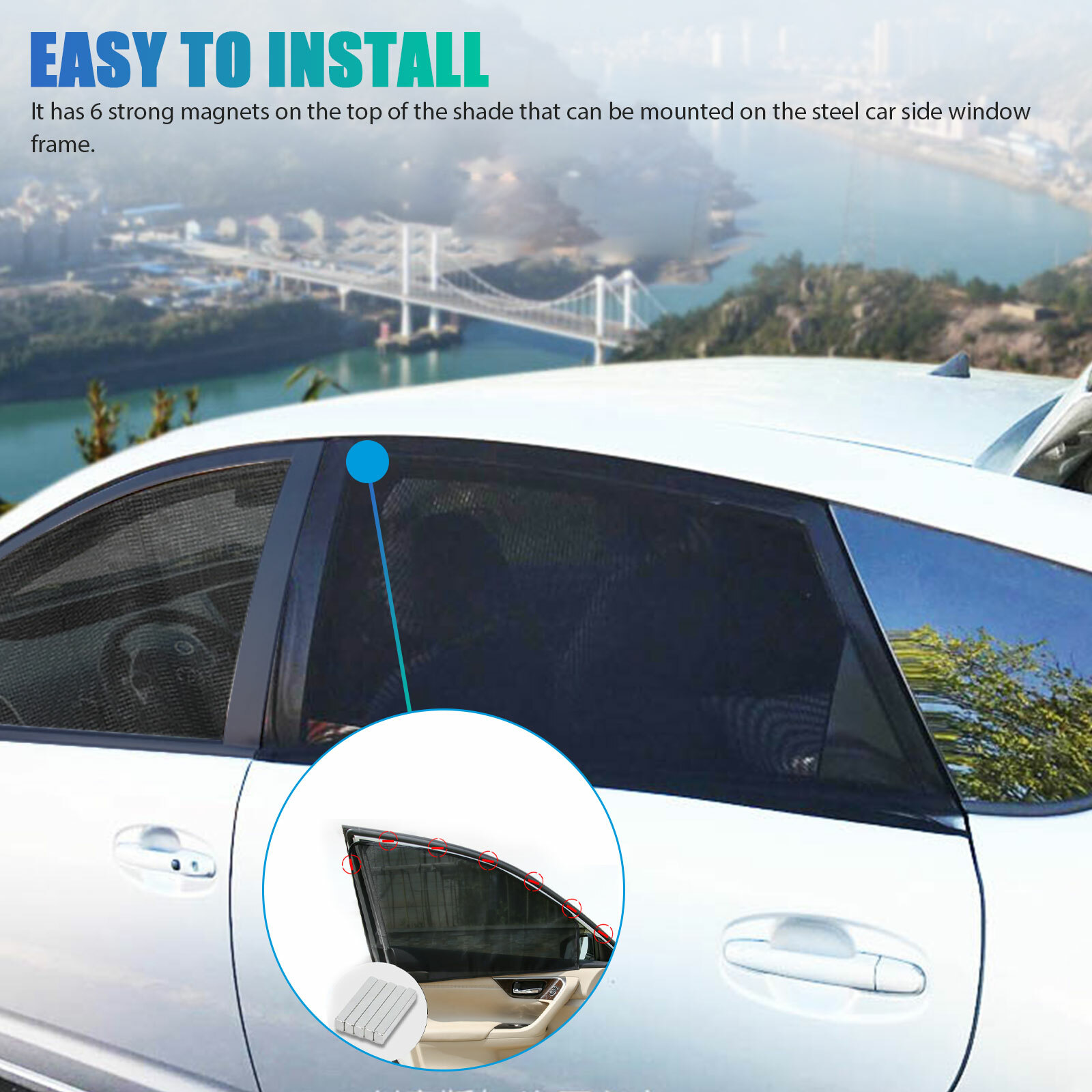 4x Magnetic Car Side Window Sun Shade Cover Visor Mesh Shield UV Block Protector